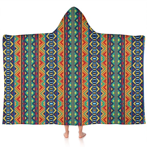 Colorful Geometric Striped Pattern Hooded Bath Towel,60"x35" for Ages 3 To 12 Kids, Quick Dry Lightweight Soft Microfiber Hood Beach Towel Cover Up for Kids