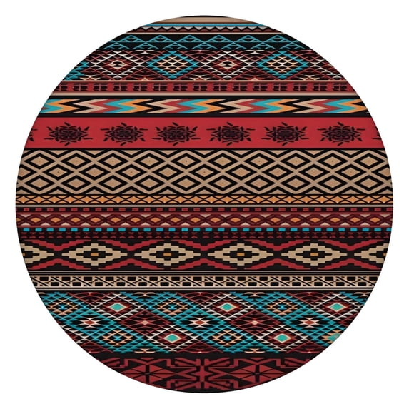 Colorful Geometric Striped Pattern Round Fitted Tablecloth with Elastic Edge,Dining Table Cover Waterproof,Outdoor Round Tablecloth for Camping,Dining,Indoor and Outdoor