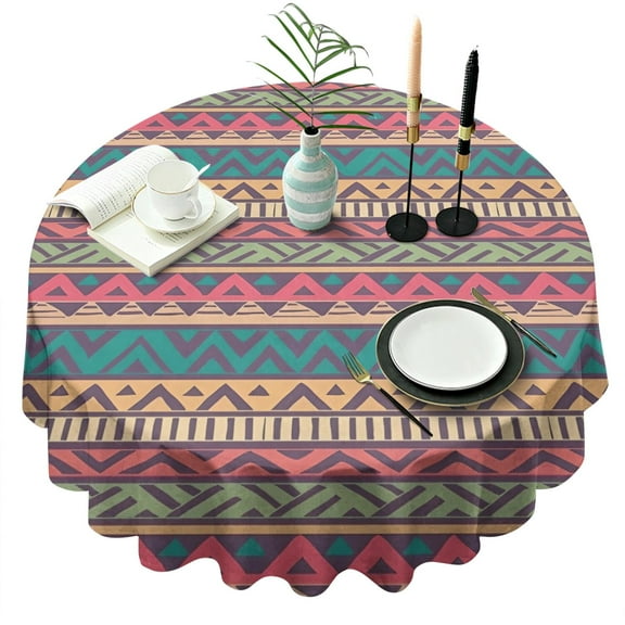Colorful Geometric Striped Pattern Round Tablecloth 60"x60",Wrinkle Wipeable Table Cloth for Kitchen Dining Room Picnic Patio Party