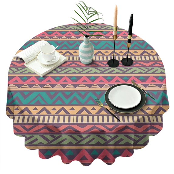Colorful Geometric Striped Pattern Round Tablecloth 60"x60",Wrinkle Wipeable Table Cloth for Kitchen Dining Room Picnic Patio Party