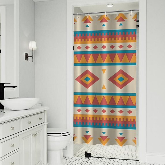 Colorful Geometric Striped Pattern Shower Curtain 36"x72" ,Bathroom Decorative Shower Curtains Set with 12 Hooks,Modern Waterproof Washable Shower Curtain