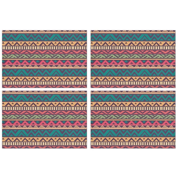 Colorful Geometric Striped Pattern Summer Placemats Table Placemats Set Of 4-Linen Kitchen Washable Placemats Table Mats 11.8"x17.7" Non-Slip Heat Resistant