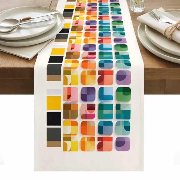 Colorful Geometric Table Runner Modern Abstract Art Collage Tablerunners 13 x 36 Inch, Table Decorations Tabletop Scarf for Summer Gathering Holiday Farmhouse Kitchen Dining Decor