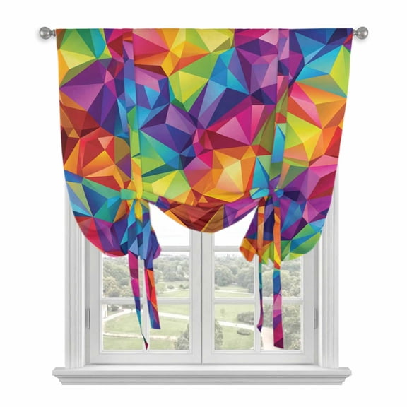 Colorful Geometric Tie Up Curtains for Window, Thermal Insulated Balloon Shade Adjustable Rod Pocket Curtains Valance Panels for Kitchen Bathroom Cafe 34 x 45 Modern Rainbow Ombre Abstract Art