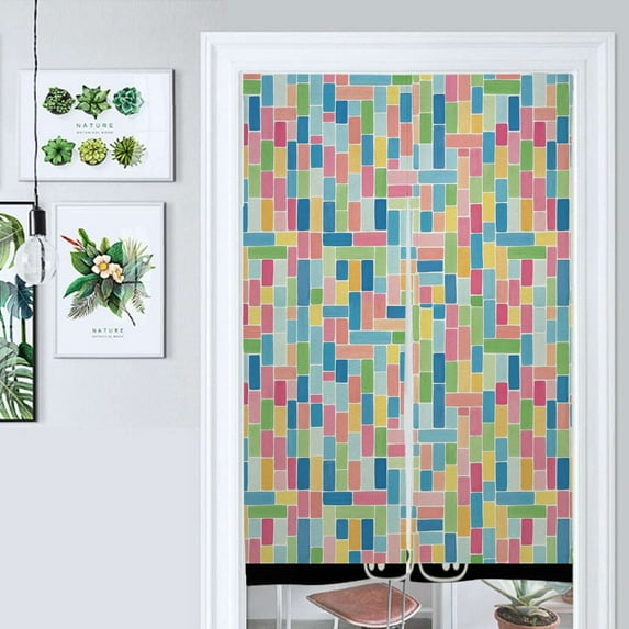 Colorful Geometric Tiles Print Door Curtain Nordic Living Room DoorCurtain Porch Partition Curtain Kitchen Rative Half Curtain