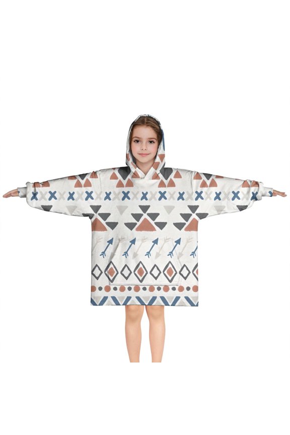 Colorful Geometric Triangle Arrow Pattern Blanket Hoodies for Kids 6-13YR Oversize Wearable Blanket Hoodies for Boys Girls Teens