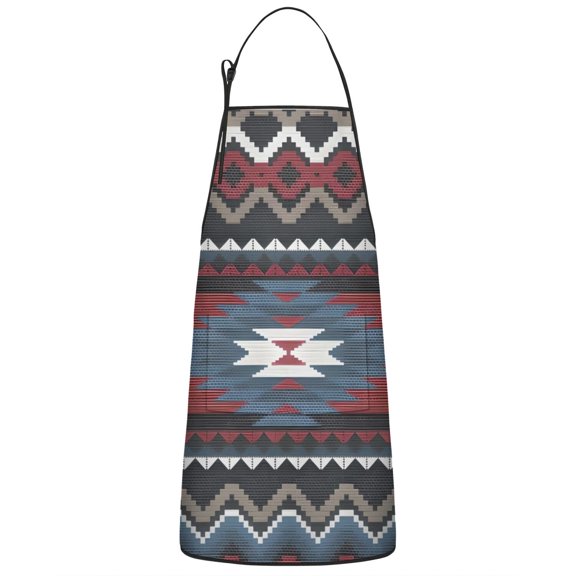 Colorful Geometric Triangle Chevron Pattern Apron-Garden Aprons for Women with Pockets-Cotton Linen Waterproof Kitchen Cooking Gardening Aprons Adjustable for Kitchen,Cooking,BBQ and Salon 33x27 Inch