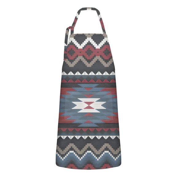 Colorful Geometric Triangle Chevron Pattern Apron-Garden Aprons for Women with Pockets-Cotton Linen Waterproof Kitchen Cooking Gardening Aprons Adjustable for Kitchen,Cooking,BBQ and Salon 33x27 Inch