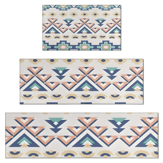 Colorful Geometric Triangle Diamond Pattern Kitchen Rugs Sets Of 3,Kitchen Runner Rugs Non Skid Washable,Decorative Kitchen Floor Mats for Kitchen,Sink,Laundry,17"x30"+ 17"x47" + 17"x59"
