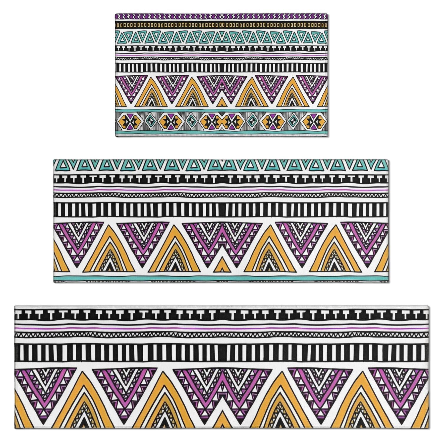 Colorful Geometric Triangle Diamond Pattern Kitchen Rugs Sets Of 3 ...