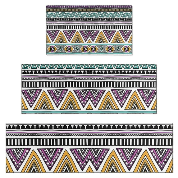 Colorful Geometric Triangle Diamond Pattern Kitchen Rugs Sets Of 3,Kitchen Runner Rugs Non Skid Washable,Decorative Kitchen Floor Mats for Kitchen,Sink,Laundry,17"x30"+ 17"x47" + 17"x59"