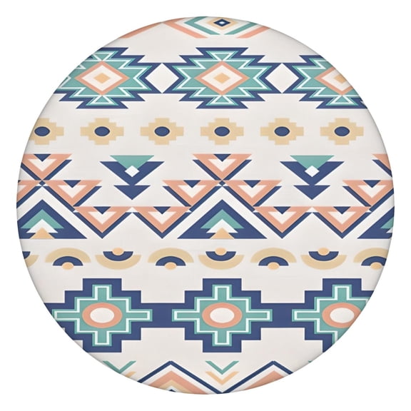 Colorful Geometric Triangle Diamond Pattern Round Fitted Tablecloth with Elastic Edge,Dining Table Cover Waterproof,Outdoor Round Tablecloth for Camping,Dining,Indoor and Outdoor