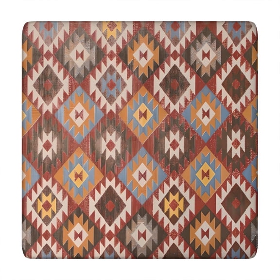 Colorful Geometric Triangle Diamond Pattern Square Fitted Tablecloth with Elastic Edge,Square Table Cover,Washable Elastic Table Cover for Home Kitchen Party Decor 34"x34"