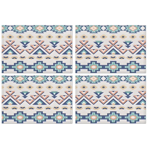 Colorful Geometric Triangle Diamond Pattern Summer Placemats Table Placemats Set Of 4-Linen Kitchen Washable Placemats Table Mats 11.8"x17.7" Non-Slip Heat Resistant
