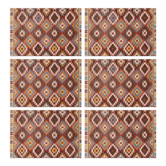 Colorful Geometric Triangle Diamond Pattern Summer Placemats Table Placemats Set Of 6-Linen Kitchen Washable Placemats Table Mats 11.8"x17.7" Non-Slip Heat Resistant