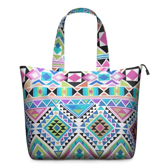 Colorful Geometric Triangle Diamond Pattern Travel Tote Bags for Women Carry On,Large Weekender Bags for Women Travel,Multi Functional Duffle Bag for Work,Shopping,Sports