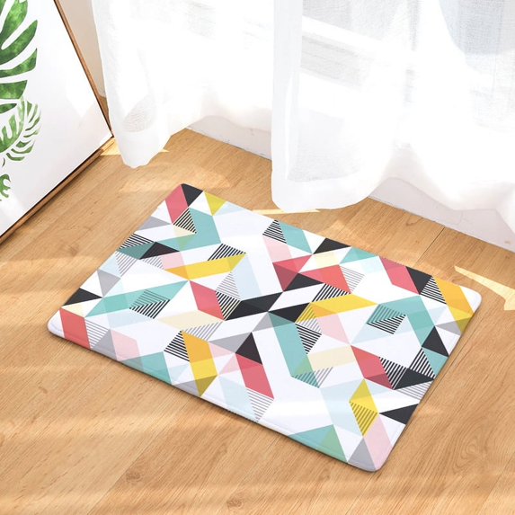 Colorful Geometric Triangle Doormat Non-Slip Printed Soft Flannel Carpet Decor Nordic Style Floor Door Mat for Hallway 50x80cm