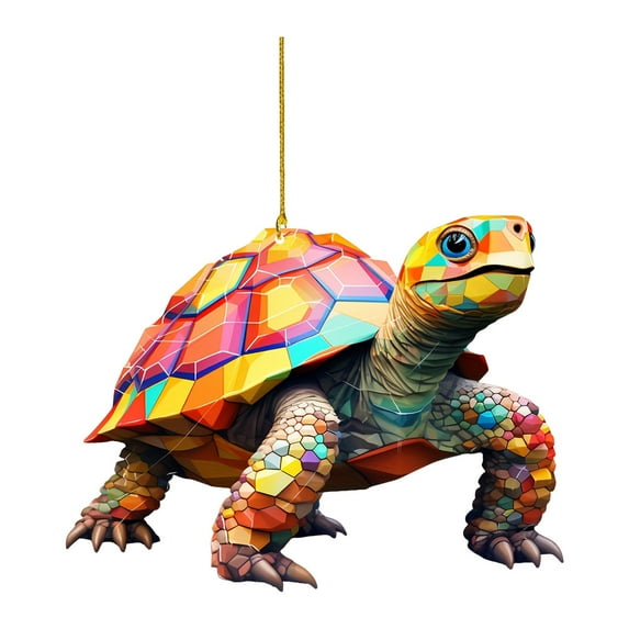 Colorful Geometric Turtle Christmas Ornament, Unique Festive Hanging Decor for Animal Lovers and Holiday Season Decorations - C