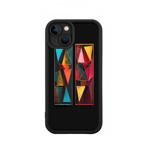 Colorful Geometric iPhone 15 Case - Lightweight Yellowing Resistant Design with Blue Red and Triangles