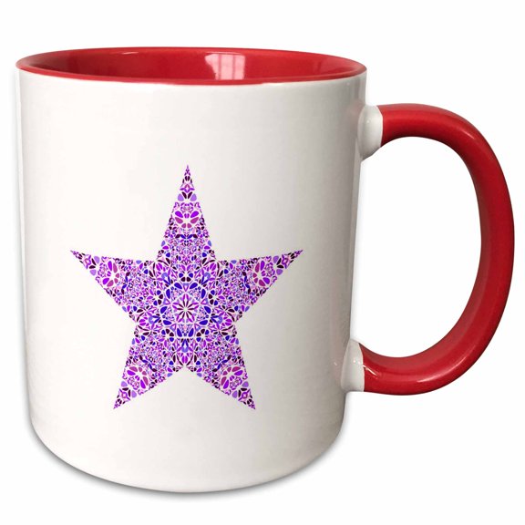 3drose, Colorful Geometrical Isolated Floral Mosaic Star Polygon, 11oz Two-tone Red Mug