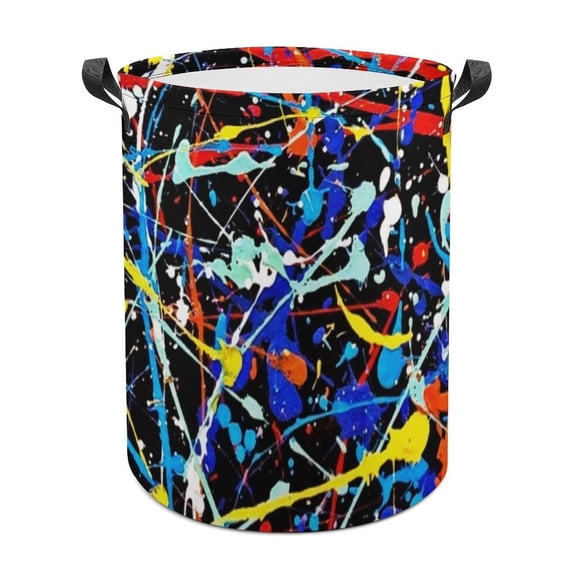 Colorful Geometry Laundry Bag, Collapsible Round Laundry Hamper with Handle, Laundry Basket for Clothes, Toys, Extra Tall Washing Bin for Home Storage