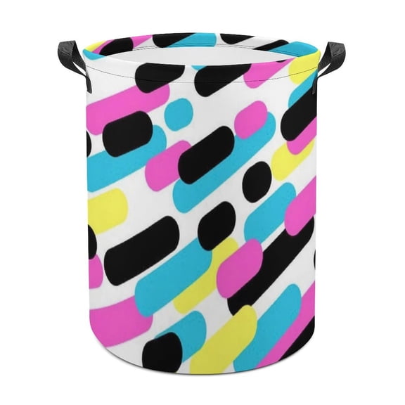 Colorful Geometry Laundry Bag, Collapsible Round Laundry Hamper with Handle, Laundry Basket for Clothes, Toys, Extra Tall Washing Bin for Home Storage