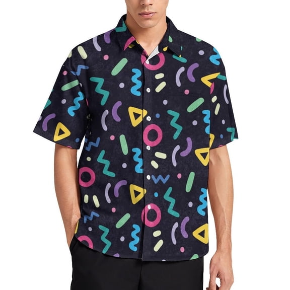 Colorful Geometry Men's Short Sleeve Button Up Shirts Casual Regular-Fit Beach Summer Tops M-4XL