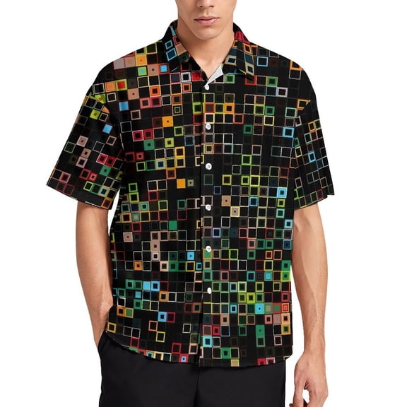 Colorful Geometry Men's Short Sleeve Button Up Shirts Casual Regular-Fit Beach Summer Tops M-4XL