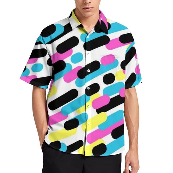 Colorful Geometry Men's Short Sleeve Button Up Shirts Casual Regular-Fit Beach Summer Tops M-4XL
