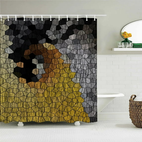 Colorful Geometry Mosaic Shower Curtain Abstract Art Pattern Frabic Bathroom Curtains with 12 Bathtub Decoration