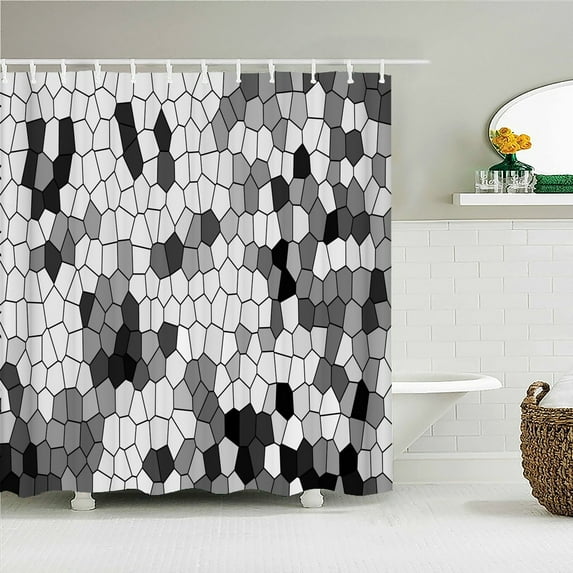 Colorful Geometry Mosaic Shower Curtain Abstract Art Pattern Frabic Bathroom Curtains with 12 Bathtub Decoration