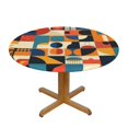 thumbnail image 1 of Colorful Geometry Round Fitted Tablecloths Table Covers Wipeable Waterproof Elastic for Kitchen Dinning Parties Wedding Picnic Medium Fits 45-50 Inch Table Size, 1 of 5