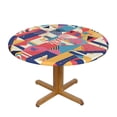 thumbnail image 1 of Colorful Geometry Round Fitted Tablecloths Table Covers Wipeable Waterproof Elastic for Kitchen Dinning Parties Wedding Picnic Small Fits 40-44 Inch Table Size, 1 of 5