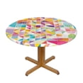 thumbnail image 1 of Colorful Geometry Round Fitted Tablecloths Table Covers Wipeable Waterproof Elastic for Kitchen Dinning Parties Wedding Picnic Small Fits 40-44 Inch Table Size, 1 of 5