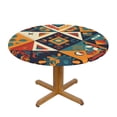 thumbnail image 1 of Colorful Geometry Round Fitted Tablecloths Table Covers Wipeable Waterproof Elastic for Kitchen Dinning Parties Wedding Picnic Small Fits 40-44 Inch Table Size, 1 of 4
