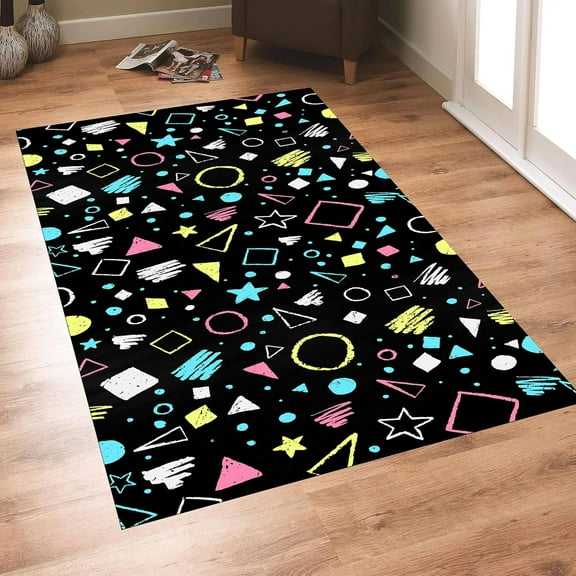 Colorful Geometry Rugs for Bedroom,80S Arcade Low-Pile Fade Resistant Stain Resistant Area Rug for Living Room Floor, Affordable Comfy for Room Decor 5x8ft