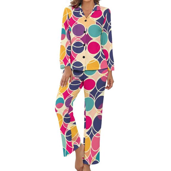 Colorful Geometry Women's Long Sleeve Flannel Pajama Set Sleepwear XL