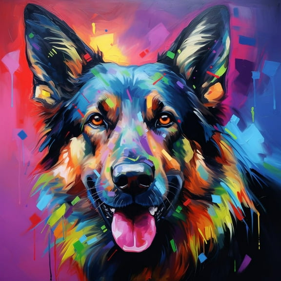 Colorful German Shepherd DIY 5D Diamond Art Painting by Number Kits for Adults Paint with Full Drill Round Diamond Gems Painting Art Craft for Home Wall Decor 13.8x13.8inch