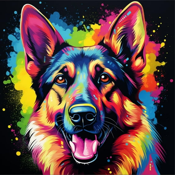 Colorful German Shepherd Dog DIY 5D Diamond Art Painting by Number Kits for Adults Paint with Full Drill Round Diamond Gems Painting Art Craft for Home Wall Decor 13.8x13.8in