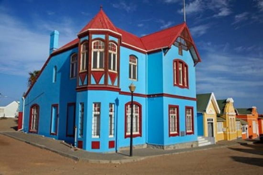 Colorful German colonial architecture Luderitz Namibia Canvas Art - David Wall DanitaDelimont (38 x 25)