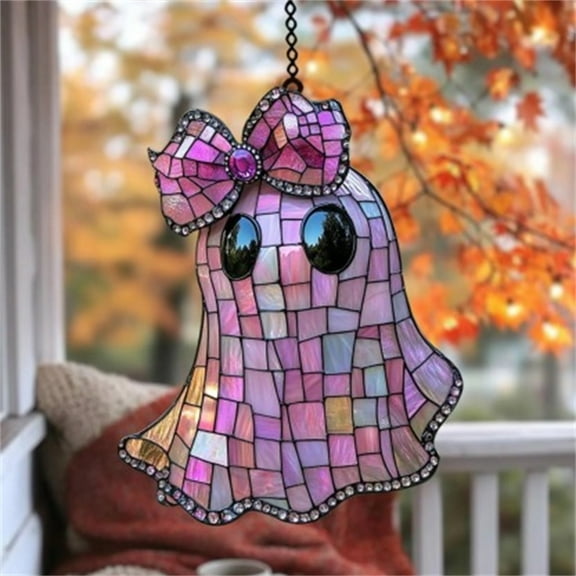 Colorful Ghost Catcher Acrylic Ornament, Whimsical Hanging Decor for Home Office Window, Rainbow Prism Sun Catcher Gift for Halloween Christmas