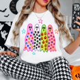thumbnail image 1 of Colorful Ghosts Halloween T-Shirt, Cute Spooky Season Graphic Tee, Retro Fun Ghost Shirt, Comfort Colors Fall Apparel Gift for Her - White, 3XL, 1 of 5