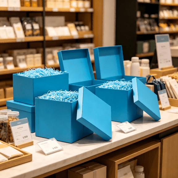 Colorful Gift Box Set in Turquoise Blue with Lid and Shredded Paper Fill 7 Inch