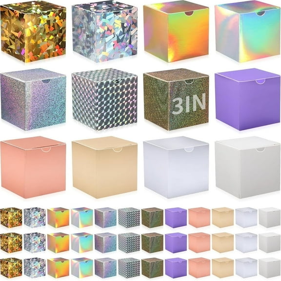 Colorful Gift Boxes, Kraft Paper Cube Boxes Easy Assemble Small Cardboard Boxes with Lids for Crafting Cupcake Christmas Wedding Presents Birthday Bridesmaids (2 x 2 x 2 Inch)