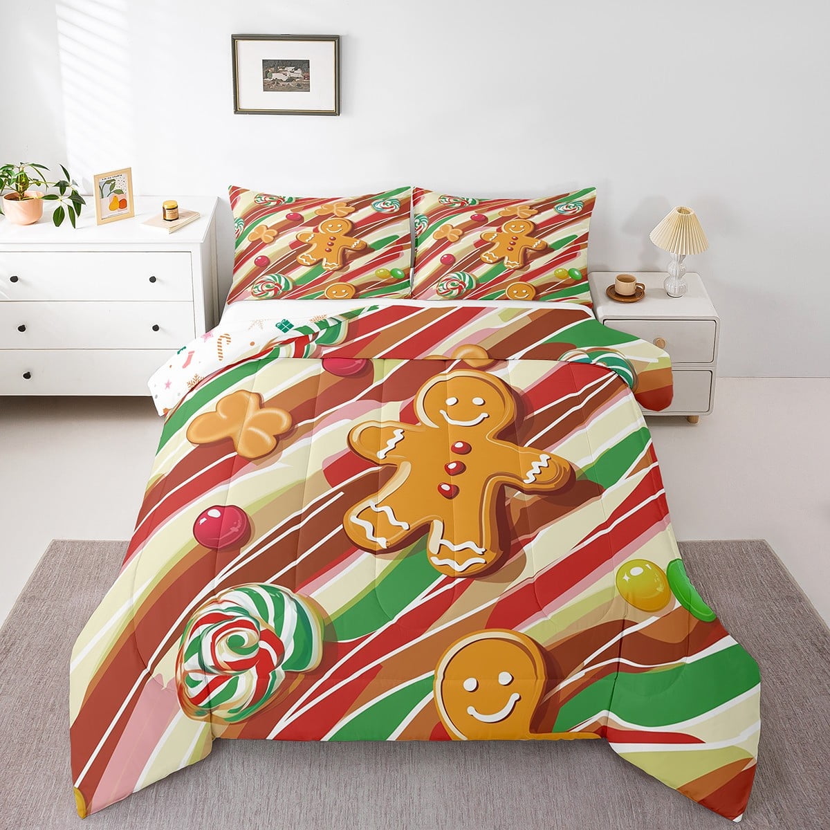 Colorful Gingerbread Man Twin Bedding Set Cute Christmas Candy Colorful Gingerbread Man Twin Bedding Set Cute Christmas Candy