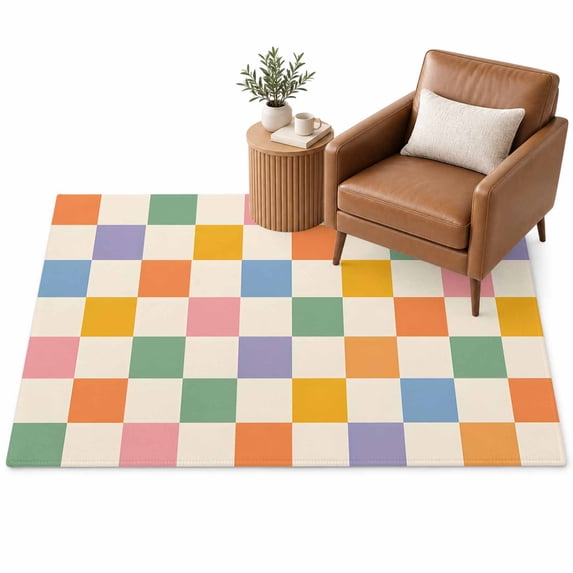 Colorful Gingham Area Rug 2.7'x5', Modern Minimalist Green Purple ...