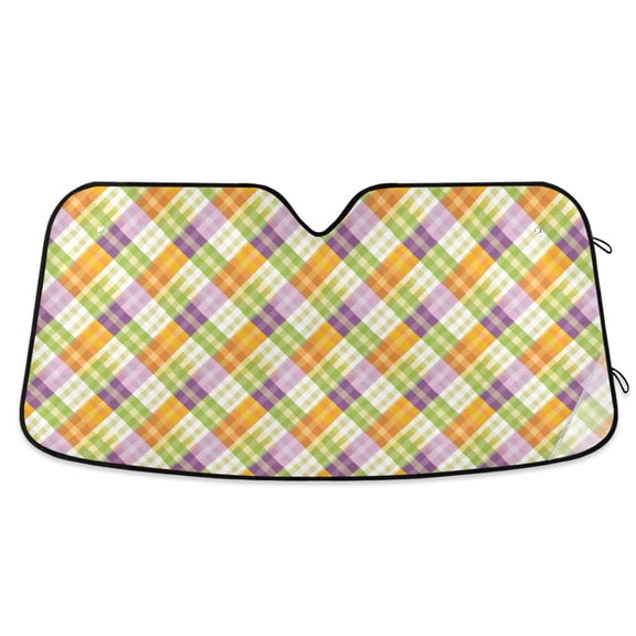 Colorful Gingham Car Windshield Sun Shade Foldable Car Front Window Visor Heat and UV Protection 53x23.5