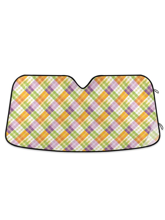 Colorful Gingham Car Windshield Sun Shade Foldable Car Front Window Visor Heat and UV Protection 53x23.5