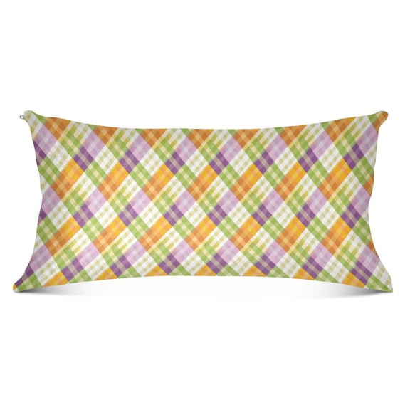 Colorful Gingham Plush Pillow Cases Body Size Ultra Soft Warm Pillowcases with Zipper 20"x54"
