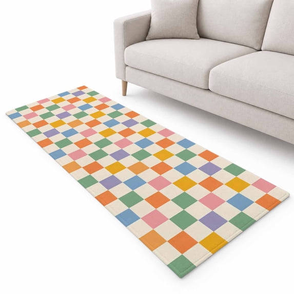 Colorful Gingham Runner Rug 2.6'x8', Modern Minimalist Green Purple ...